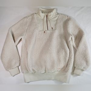 Sweaty Betty Womens Small Shearling Half Zip Sweatshirt Off White Fleece Pockets
